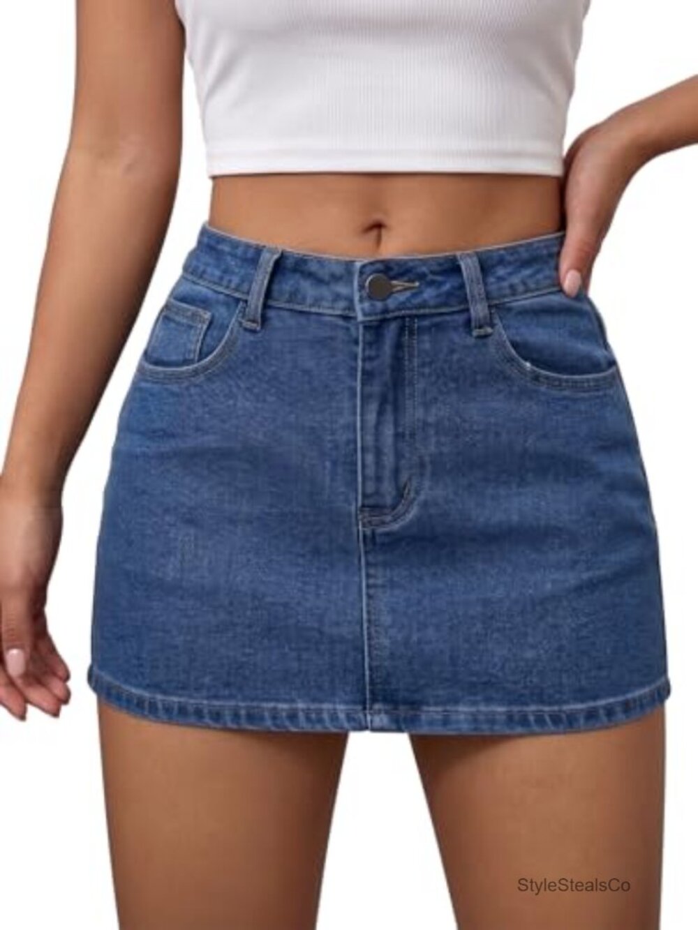 High Waist A-Line Denim Jean Skirt Cotton Blend Back Bow Casual